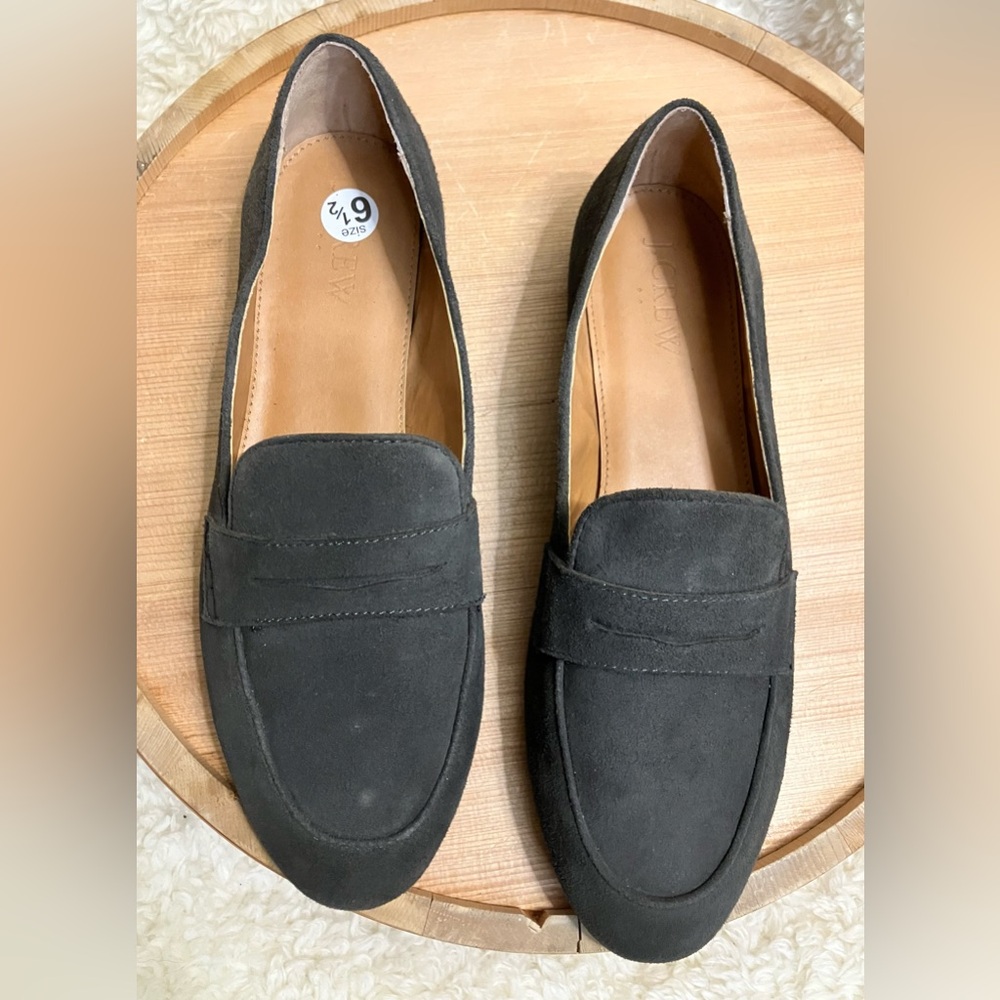 J. Crew Black Suede Leather Penny Loafers Flat Slip-on Size 6.5 - Picture 3 of 10
